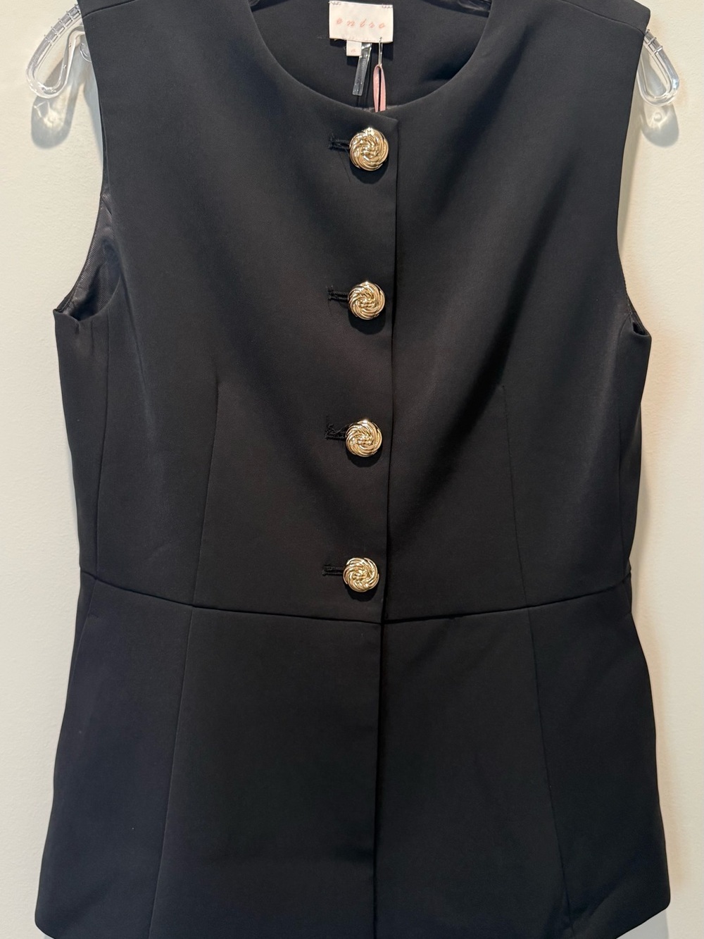 entro Black Top with Gold Swirl Button Accent